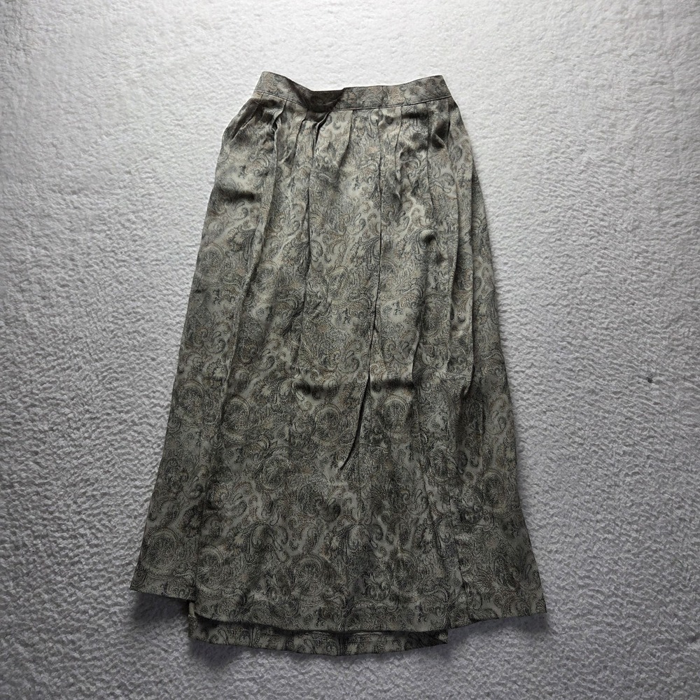 Vintage Petite Sophisticate Skirt Womens M Beige Paisley A-Line Long Pull On USA